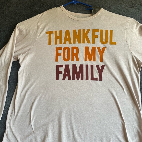 Place  Thankful For My Family Long Sleeve Shirt - Cream Mens SZ XL - Picture 6 of 8
